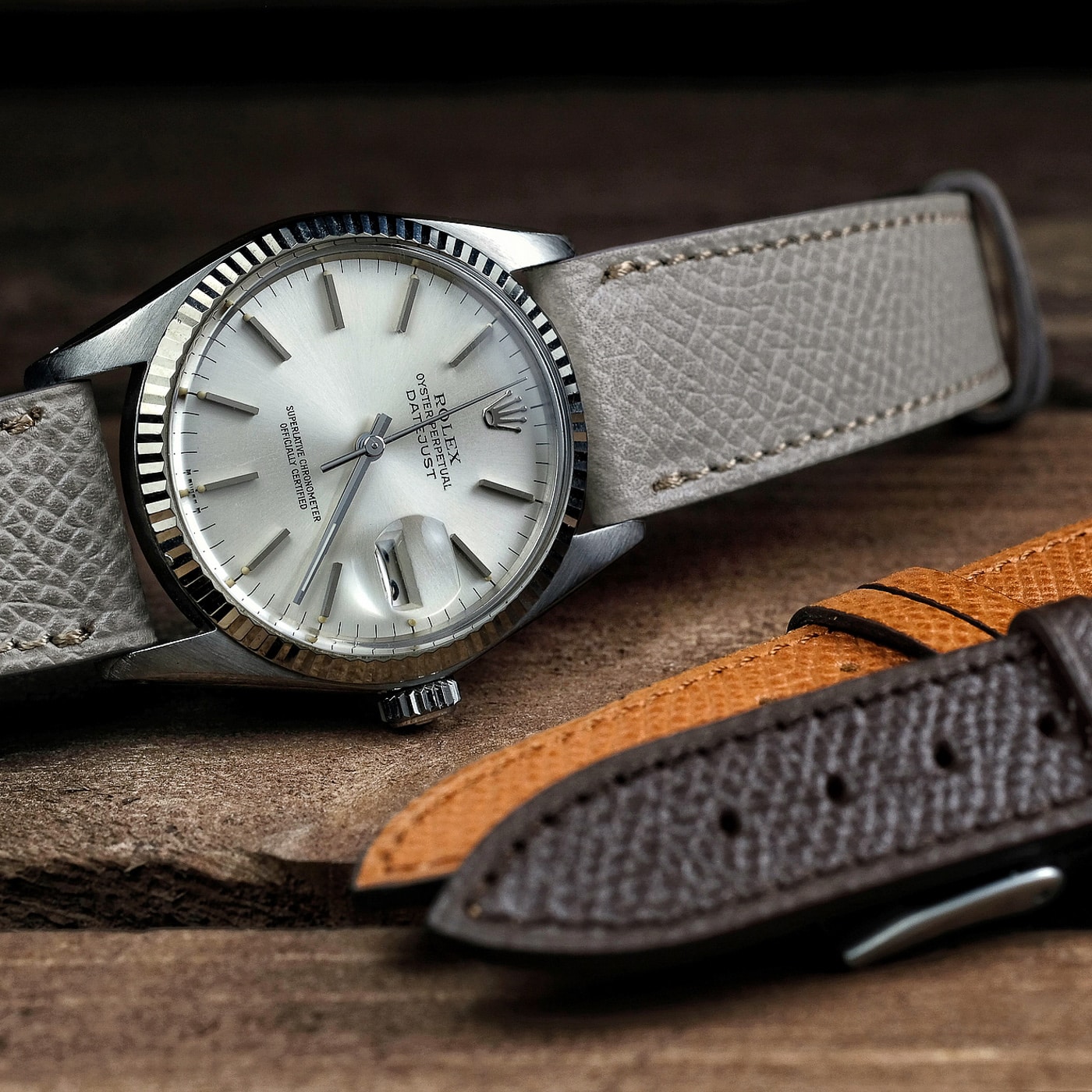 rolex oyster perpetual brown leather strap