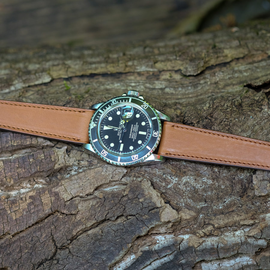 Vintage rolex submariner on a smooth French tan barenia from LUGS